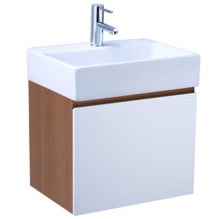 Bộ tủ lavabo treo tường vân gỗ nâu cánh trắng Caesar LF5259/EH05259AWV