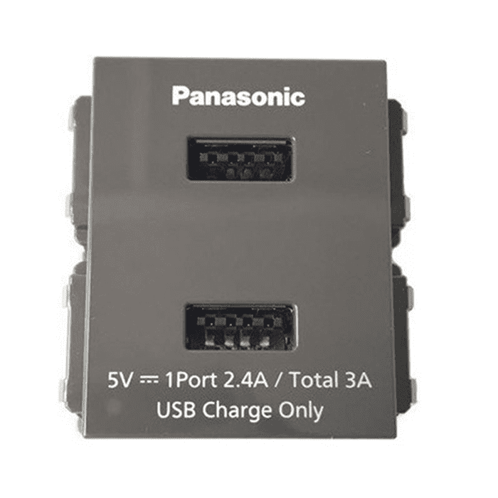 Ổ cắm USB 2 cổng Wide Series màu xám đen Panasonic WEF11821H