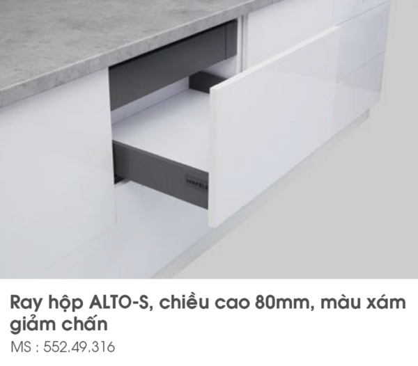 Ray hộp S1 giảm chấn màu xám Hafele 552.49.316