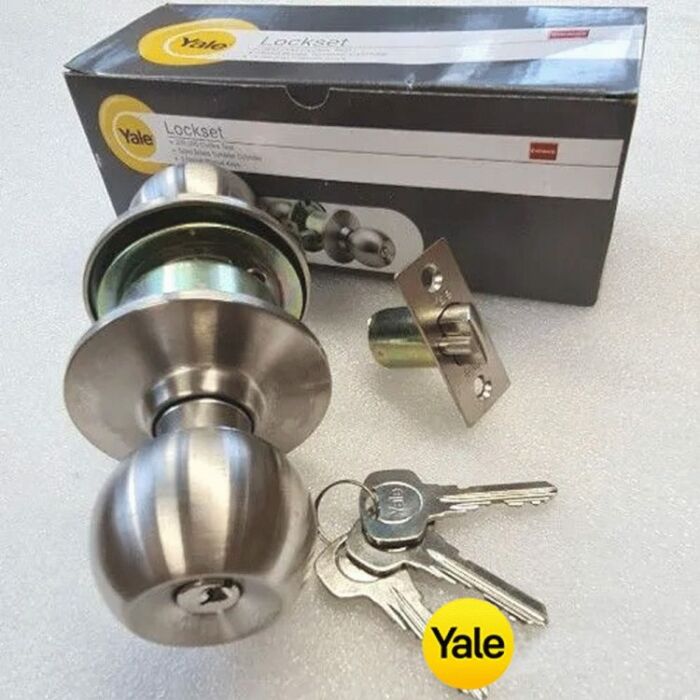 Tay nắm tròn cửa chính inox 304 mờ chìa đồng Yale CA4157 US32D