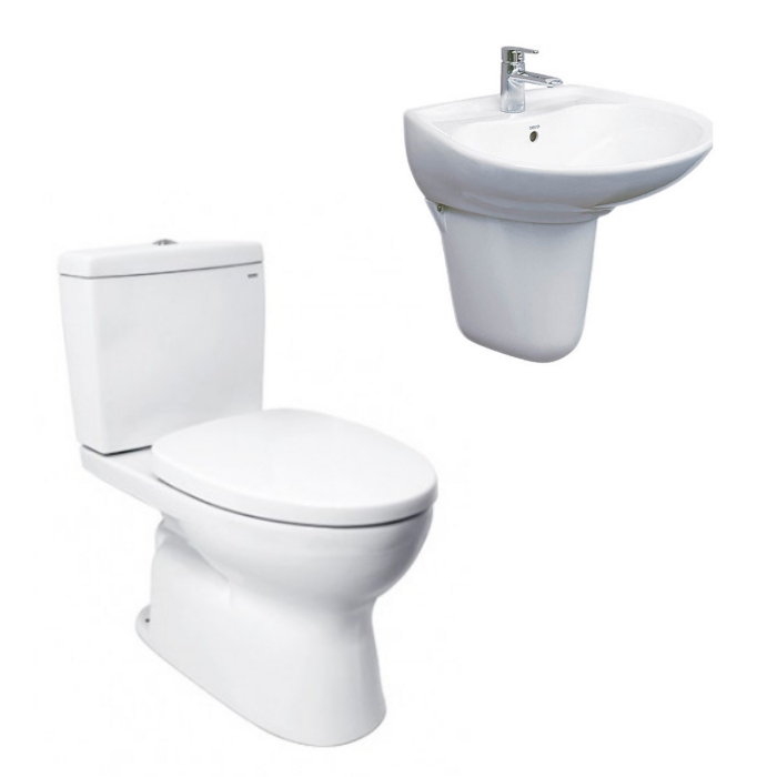 Combo bao gồm: Bồn cầu 2 khối TOTO CS320DRT3 và  chậu lavabo treo tường chân ngắn TOTO LHT300CR  Combo1NS