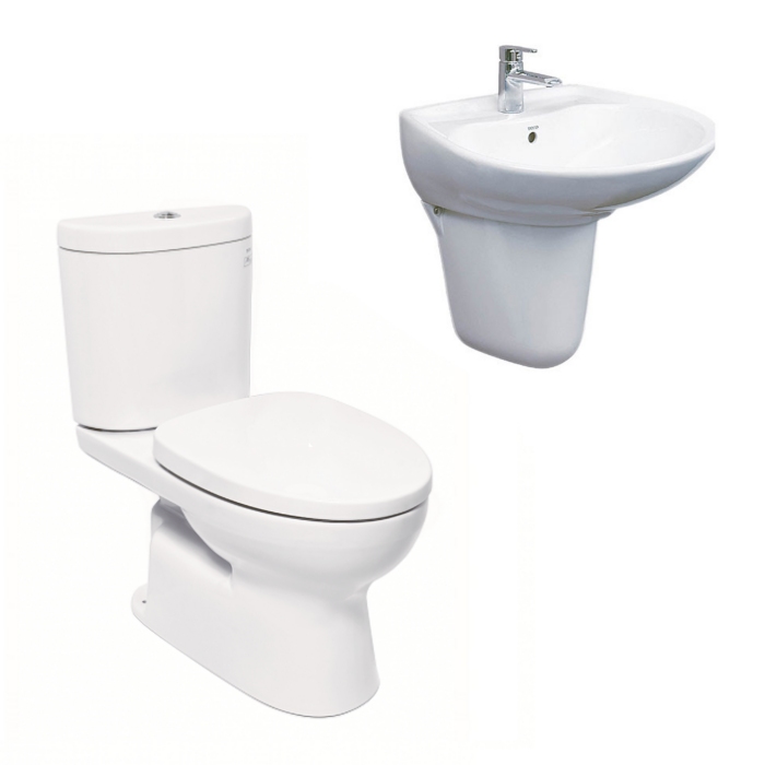 Combo bao gồm: Bồn cầu 2 khối TOTO CS325DRT3 và  chậu lavabo treo tường chân ngắn TOTO LHT300CR  Combo2NS