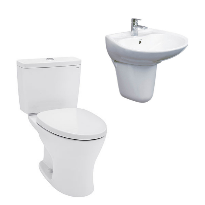 Combo bao gồm: Bồn cầu 2 khối TOTO CS735DT3 và  chậu lavabo treo tường chân ngắn TOTO LHT300CR  Combo5B