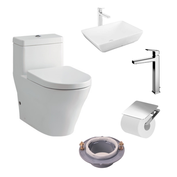 Combo siêu khuyến mãi 1: mua bồn cầu 1 khối nắp đóng êm TOTO CW166RB/TC384CVK tặng: chậu lavabo đặt bàn TOTO LT1735, vòi lavabo nóng lạnh cổ cao TOTO TLG10305V, móc treo giấy vệ sinh TOTO YH902V, gioăng đế bồn cầu T53P100VR  ComboSKM1