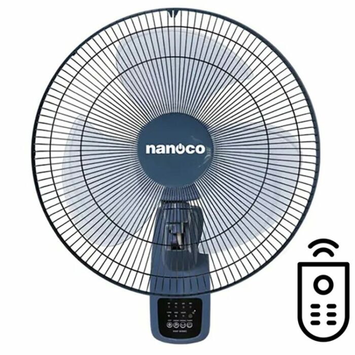 Quạt treo tường 3 cánh 40cm, điều khiển remote, màu xanh, Nanoco NWF1610RC-BL