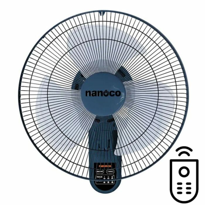 Quạt treo tường 3 cánh 40cm, điều khiển remote, màu xanh, Nanoco NWF1612RC-BL