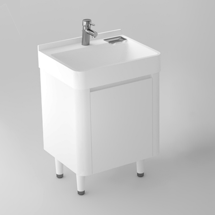 Tủ lavabo nhập Hàn Quốc Polystyrene chống tia UV màu trắng, chậu lavabo Ceramic Saturn SWL 0083-CLW