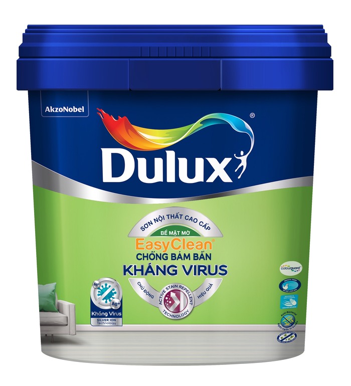 Sơn nước nội thất cao cấp Dulux Easyclean Chống Bám Bẩn Kháng Virus Bề mặt mờ DULUX-E016M-5L